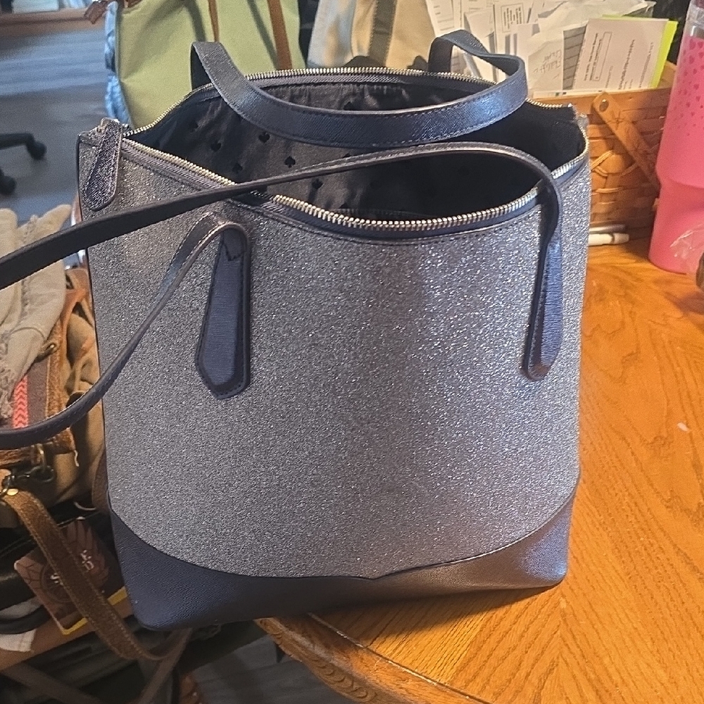 Kate Spade Elegant Navy Blue Sparkle Tote Bag